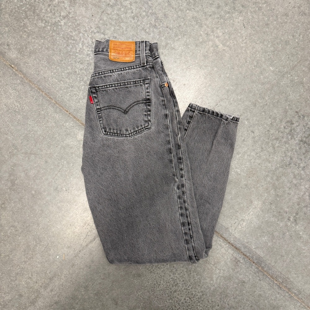 Levis Premium 501 81 Jeans High Rise Straight Leg Washed Black Gray Denim
